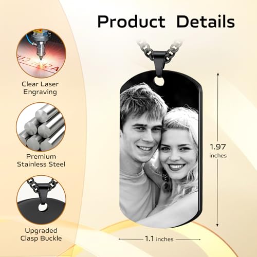 HINFKA Custom Picture Necklace for Men - Personalized Engraved Dog Tags Pendant with Photo or Text, Customized Memorial Gifts for Women3