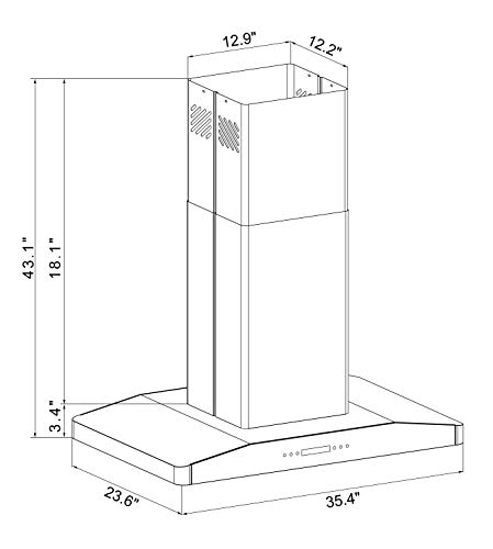 Winflo Elite 36 In. Convertible Stainless Steel Island Range Hood With Stainless Steel Baffle Filters And Dual Sided Touch Sensor Control #TOP3