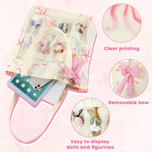 Image of Eccliy 8 Grid Figure Tote Bag Clear Figure Display Bag with Bowknot Portable Display Case for Small Doll