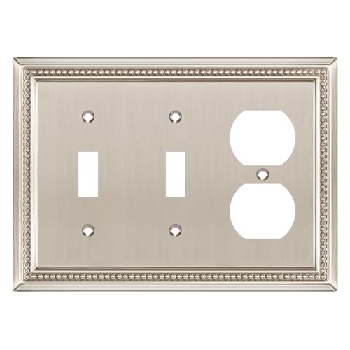 Image of Sunken Pearls Heavy Duty Decorative Wall Plate Switch Plate Outlet Cover (Double Toggle /Single Duplex, Satin Nickel)