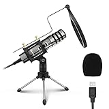 EIVOTOR USB Micrófono, Micrófono de Condensador, con Trípode Ajustable, para Mac, OS, Windows, Computadoras, Streaming, Podcasts, Youtube, Locución, Skype, TikTok