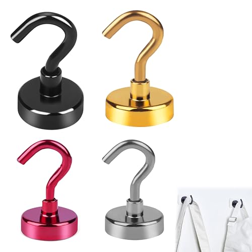 KEPYATI 4 Crochets Magnétiques,Crochet Aimanté Néodyme,Crochet Aimant Puissant, Aimants Super Forts Avec Crochets Pour Cuisine Casiers De Bureau Aimant De Réfrigérateur (Noir)