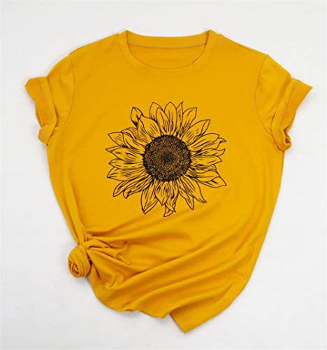 Gliglittr Women's Summer Sunflower T Shirt Cute Flower Graphic Loose Tees Crew Neck Short Sleeve Casual Tops(Yellow-A,Xx-Large) #TOP1