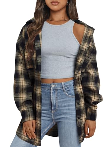 Trendy Queen Women Shackets Long Sleeve Flannel Shirts Button Down Blouse Plaid Tops Fall Outfits Fashion Winter Jackets 2025