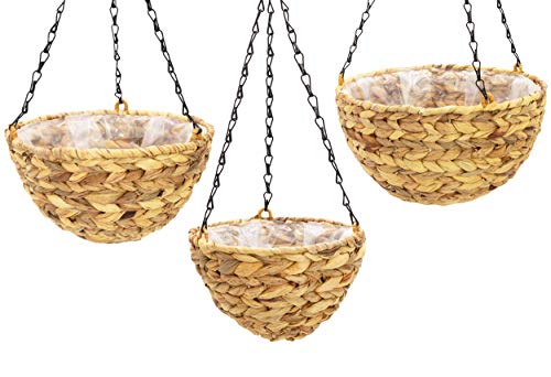 B2S BACK2SEASON 3 x Pflanzenampel mit Kette Wasserhyazinthe Blumenampel Hängeschale 3er Set - D=20, 25 und 30 cm