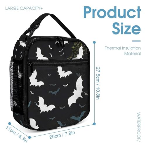 White Bats Backpack Set 3 Piece, Durable Backpack Insulated Lunch Bag Portable Pencil Case for Men Women4