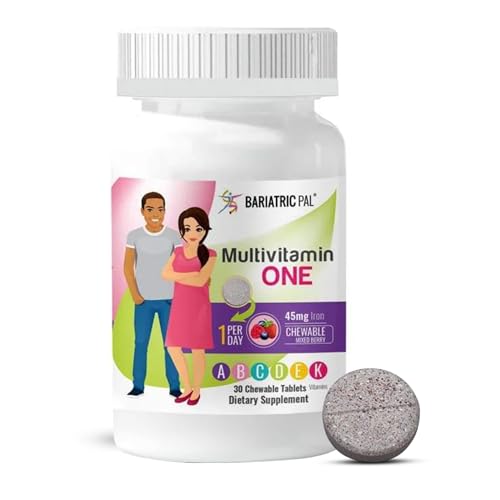 BariatricPal Multivitamin ONE 1 per Day! Bariatric Multivitamin Chewable with 45mg Iron - Mixed Berry (30 Count)