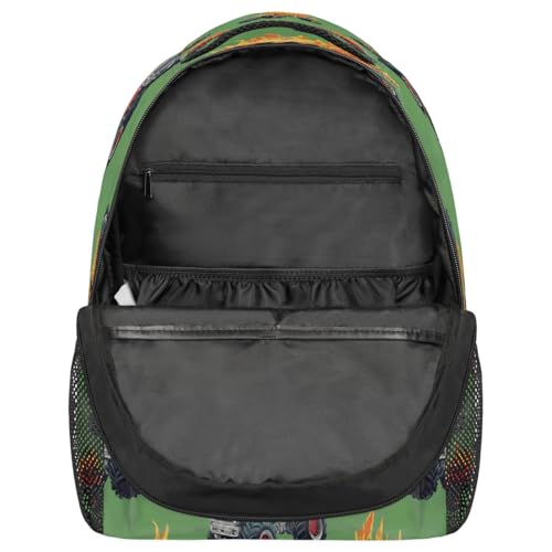 Monster Trucks Fire Pattern Kids Backpack, Lightweight School Bookbag Large Capacity Laptop Backpack Water Resistant Daypack Shoulder Bag for Teenager Boys Girls3