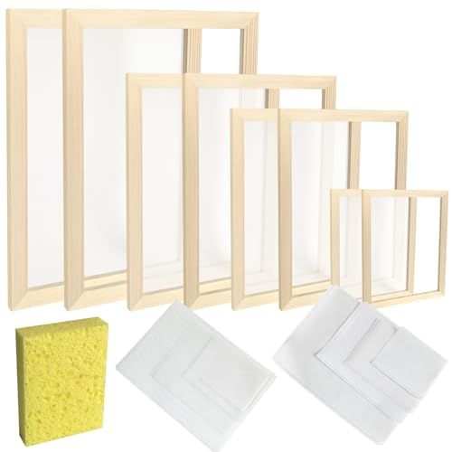 SUGOOE 4 Sizes Paper Making Frame Kit (A4, A5, A6, A7), Papermaking Mould and Frame Kit with Mesh and Sponge for DIY Paper Craft Making