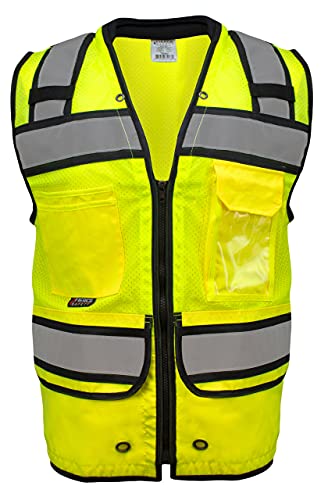 SU350G Surveyors Class 2 Green Safety Vest with Tablet Pockets and Neck Padding| Meets ANSI/ISEA 107-2015 standard/Large