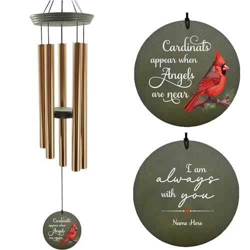 Image of ASTARIN Cardinal Memorial Wind Chimes, 36 inch Personalized Name Sympathy Wind Chime, Windchimes in Memory of Loved One, Bereavement Condolence Gift for Loss Mom Dad Sister Son(Produced in Texas)