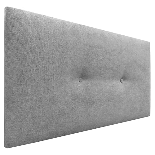 DHOME Cabecero de Polipiel o Tela Acualine Liso con Botones Tapizado de Alta Gama Cabezal Lujo Cama Dormitorio Moderno Acolchado (Tela Gris, 90x50cm (Camas 80/90))