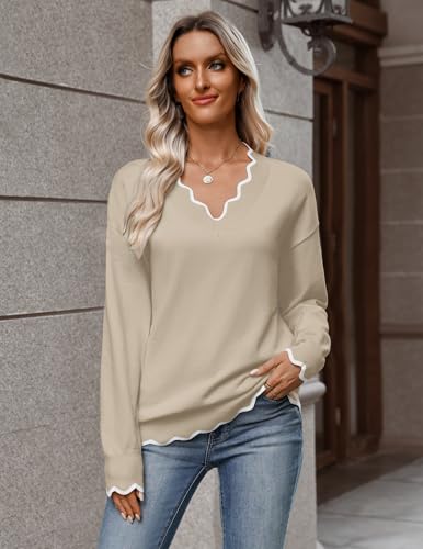 Image of Zeagoo Women's 2026 Fall V Neck Sweater Long Sleeve Lightweight Knit Tops