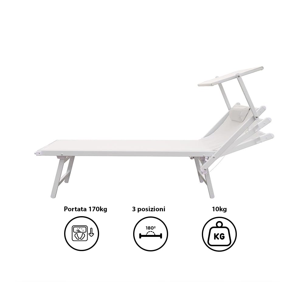 Lettino Mare Professionale in Alluminio L-Mediterraneo | Tetto Parasole Pieghevole, Rivestimento in Textilene, Ideale per Spiaggia, Piscina e Giardino (Tortora/Alluminio)