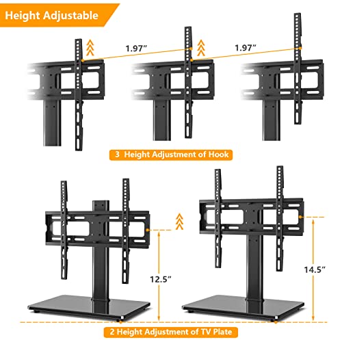 5Rcom Universal Tv Stand, Height Adjustable Table Top Swivel Tv Stand W/Tempered Glass Base For 27 32 37 40 43 46 50 55 60 Inch Flat Screen Tvs, Holds Up To 88 Lbs, Tv Stand With Mount #TOP2
