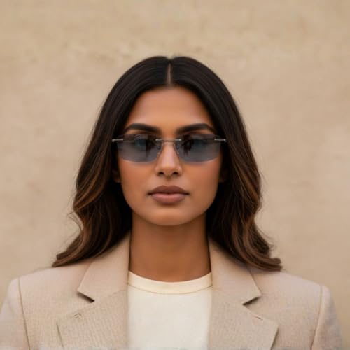 Image of SPECSMAKERS Streak Retro Sunglasses for Men Women | Rimless Rectangular Sunglasses | Polarized & 100% UV Protected | Goggles | Shades | STR1028
