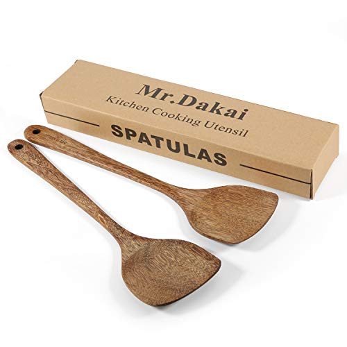Mr.Dakai Wood Spatula Set, Non Stick Wooden Turner, Cooking Utensils, 14 inch Cooking