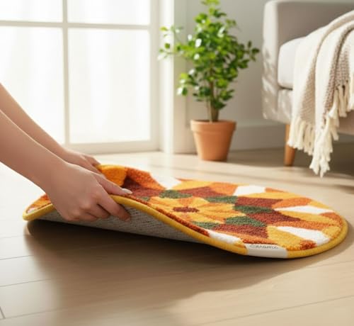 Image of Rangoli (60x60 cm) Super Soft Microfiber Decorative Mat Anti-Skid Door Mats for Home /Bathroom Mat /Bedroom /Kitchen /Floor Mat (Maroon & Orange)
