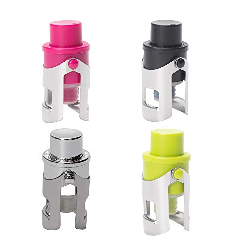 Cork Pops Assorted Colors 3 Inch Acrylic Dual Metal Wing Lock Champagne Vacuum Stopper Set Of 4 #TOP4