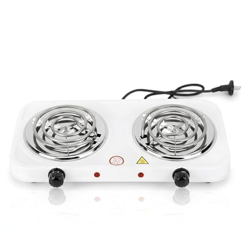 Image of Electric Double Burner Coil Cooktop Portable Countertop Cooking Stove with Dual Heating Plates Temperature Control for Home Kitchen Dorm Office Camping and Travel Use 1PCS