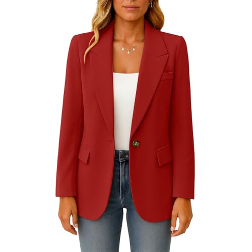 Blazer Mujer Chaqueta Mujer Talla Grande Oversize Blazer Manga Larga Elegante Ropa Americanas Primavera 2#Rojo L