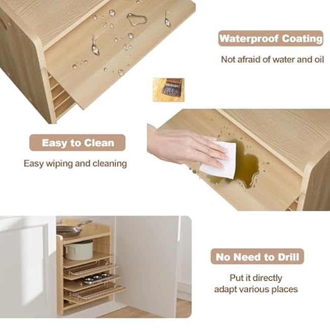 7 Tier Wooden Tray Dividers for Cabinets Cookie Sheet Organizer for Pot, Pans, Baking Tray Organizer for Kitchen Documents Storage(20 W x 16.5 H x 15.2 D)