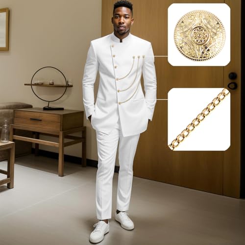 Men's Suits Single Breasted Gold Buttons Chain Blazer Jacket and Pants 2 Piece Set African Clothes3