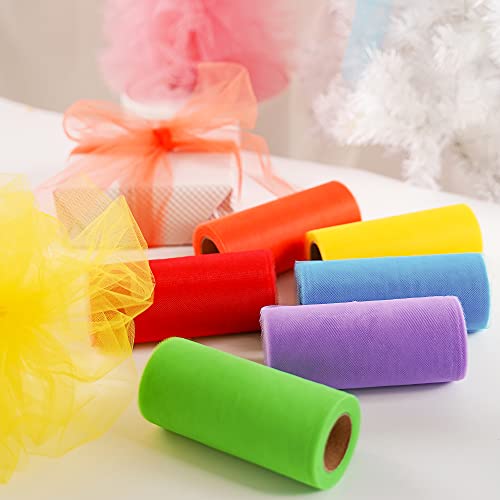 Meedee Rainbow Tulle Ribbon 6 Colors Roll Tulle Fabric Rainbow Spool Ribbon For Tutus Wedding Decorations Party Decorations Gift Wrapping Skirt Dress (6 Inch By 25 Yards/Roll) #TOP3