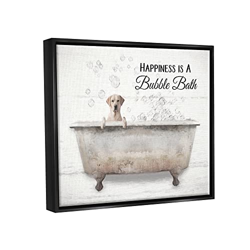 Image of 'Happiness Is A Bubble Bath Dog'| Floating Frame Canvas Art | Stupell Industries | Black, 21 x 17 Inches, Easy to Hang and Sturdy, Made in USA, by Lori Deiter