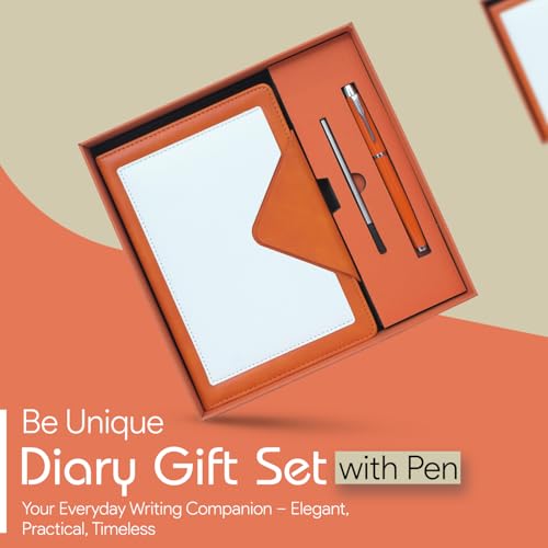 Image of CAVALO - Be Unique Diary Gift Set with Pen | Premium Notebook with Pen & Extra Refill | 6 x 8 Inch, 240 Lined Pages, Undated | Ideal for Corporate Gifting, Office Use, Diwali & New Year Presents (Orange Triangle Diary Gift Set)