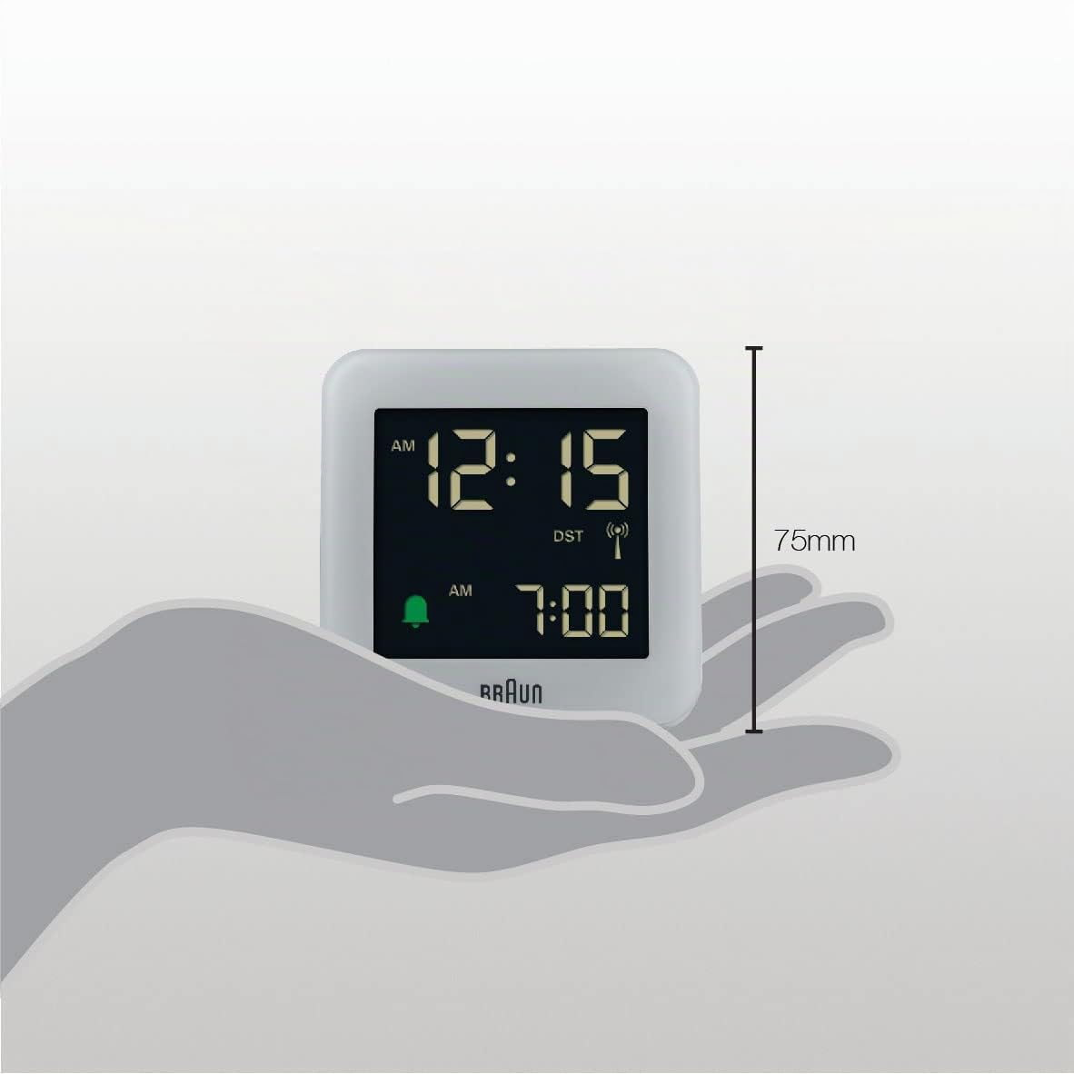 Braun Digitaler Funkwecker für die mitteleuropäische Zeitzone (DCF) mit Schlummerfunktion, LCD-Display, Schnelleinstellung und anschwellendem Alarm-Piepton in Grau, Modell BC09G-DCF.