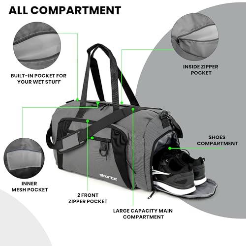 Image of Storite Nylon 50.5cm Travel Duffel Bag for Men & Women with Dry & Wet Pocket, Lightweight Water Resistant Luggage Bag with Shoe Compartment (Grey, 50.5x23x28cm)