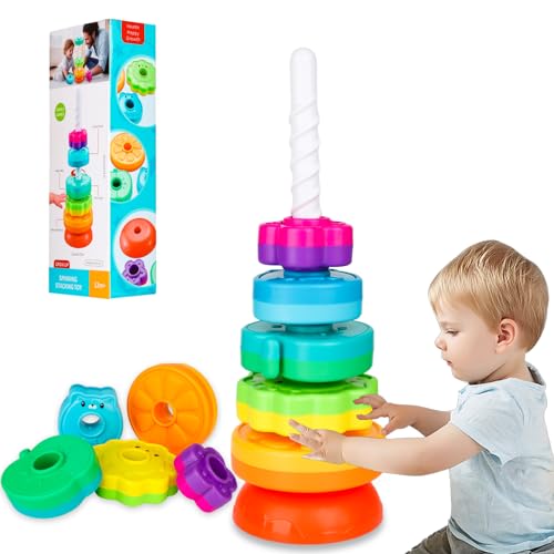 Image of BYFWH Spinning Stacking Toys for Babies 12+ Month Ring Stacker Stacking for Toddlers 1-3 Montessori Toys,Educational Learning Sensory Toy for Kids Easter Christmas Birthday Present for Baby