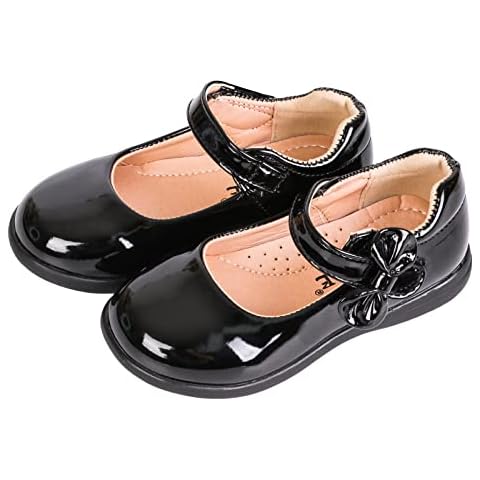 WUYOR Kids Girls School Uniform Shoes Mary Janes Black Dress Flat Shoes Cover