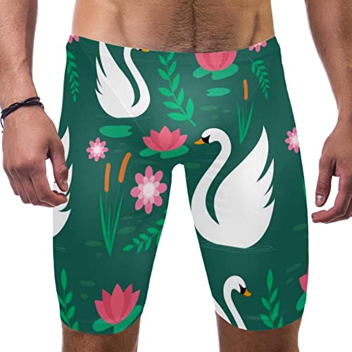 Traje de baño de diseño elegante con estampado de cisnes florales para caballeros