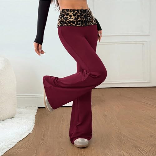 Pantalon évasé pour femme léopard taille basse à jambe large en coton