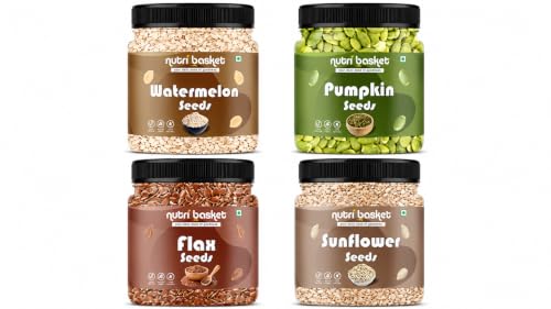 Image of Nutribasket's Combo Pack of Chia Flax Pumpkin Sunflower Seeds || Best Daily Super Seeds Mix | Perfect for Gifting| (200gms Each, Combo 4 Seeds)