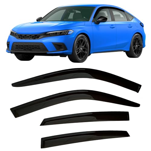 2022-2026 Tape-On Rain Guards for Honda Civic Hatchback Side Window Visor Deflectors HB LX Sport Touring EX-L Tinted Vent Shades Protectors 2023 2024 2025