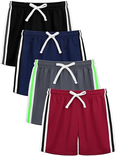 JORHIG 4 Pack Toddler Boy Shorts Double-Layer Mesh Toddler Shorts Boys Athletic Soccer Basketball Sports for Kids Active Gray Black Navy Red Set B 5T