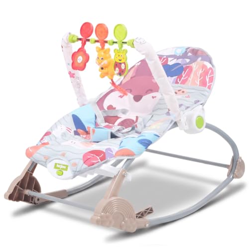 Image of Baybee 2 in 1 Baby Rocker & Bouncer, 3-Position Recline, Soothing Music, Removable Hanging Toys, Soft Cushioned Seat & Safety Harness, Rocking Chair for Newborn 0-3 Years (Grey)