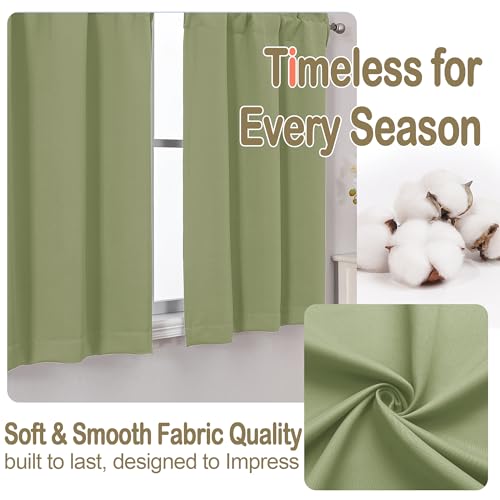 Image of Sage Green Curtains for Small Window Treatment, Light Blocking Short Kitchen Window Curtains Over Sink, Dual Rod Pocket Half Window Tiers for Bathroom Basement, Each 40Wx36L, 2 PCS