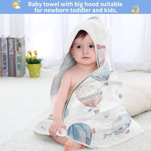 Image of Watercolor Hot Air Balloon Baby Towel Ultra Soft Hooded Towels for Babies - Ultra Absorbent Cotton Bath Towels 30x30 Inch