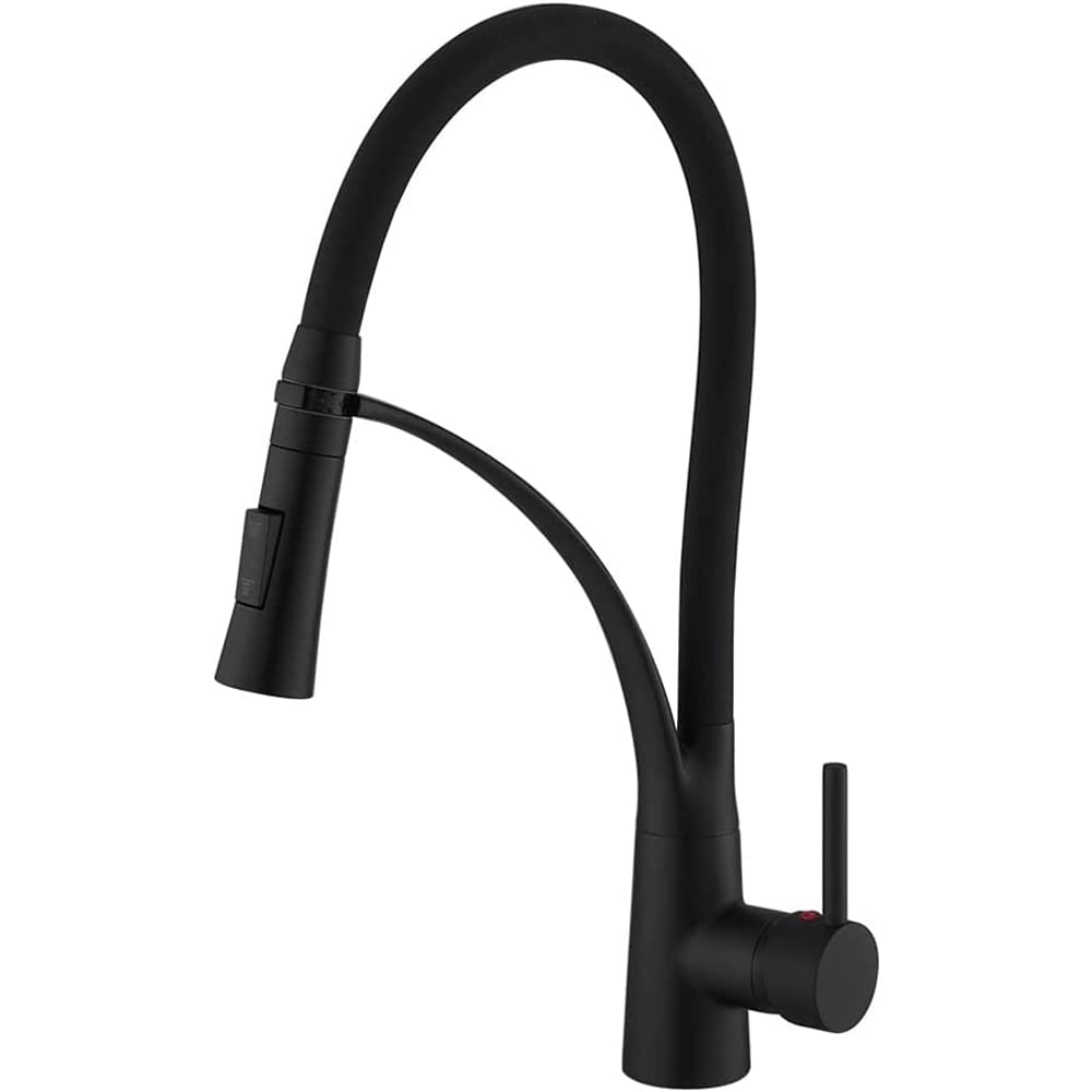 ZQFHSX Matte Black Pull Down Kitchen Sink Mixer Tap with Dual Function Sprayer, Single Lever Swivel Spout Taps Silicone Hose