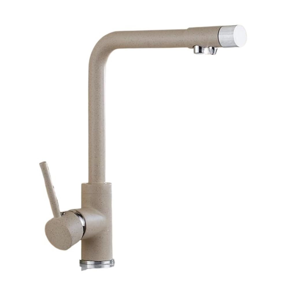 Blyqxs Beige Faucet Deck Mounted Mixer Valve Chrome Single Hole 3 Way Water Kitchen Faucet Mixer Xt-32(Beige)