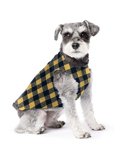 Image of Goldpaw Stretch Fleece Dog Sweater - with Spandex for 4-Way Stretch - Soft, Comfortable Dog Coat - Machine Washable - Made in the USA - Gold Buffalo Check - Size 10