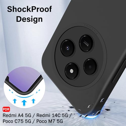 Image of TheGiftKart Liquid Silicon Back Cover Case for Mi Redmi A4 5G / Redmi 14C 5G / Poco C75 | Stylish Camera Protection Module | Micro-Fibre Lining Inside | Shockproof Back Case Cover (Silicone, Black)