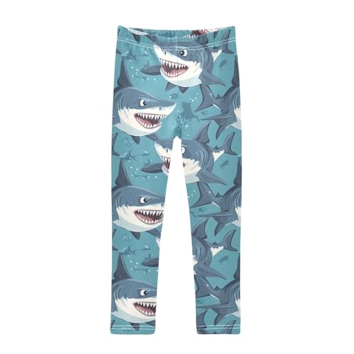 Angry Shark Girls Leggings,Workout Leggings for Girls Toddler Athletic Legging Size for 3-10T