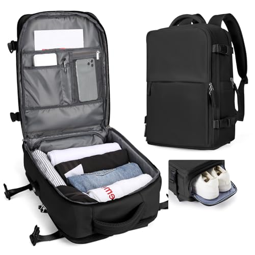 SZLX Zaino Ryanair 40x20x25 Bagaglio a Mano Borse da Cabina per Easyjet 45x36x20 Zaino da Viaggio Donna con Porta Ricarica USB, Borsa da Viaggio Computer Impermeabile Casual Daypack,Nero