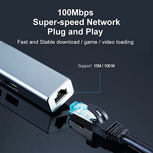 Image of USB HUB USB Hub to 3 USB 3.0 & Gigabit Ethernet LAN RJ45, Network Adapter Compatible with MacBook Air /Pro (2009-2015), Surface, Chromebook, More Type A Devices, Stable Driver (USB to RJ45 HUB)