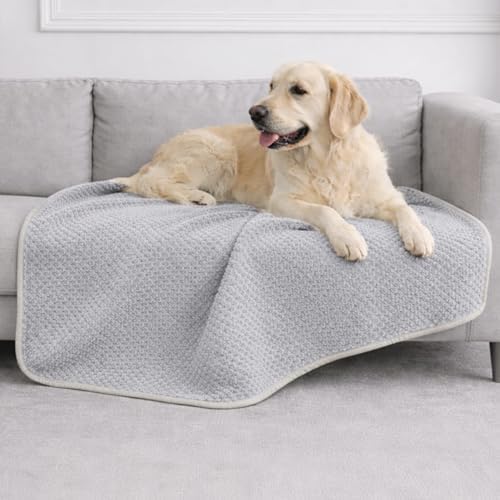 Dreamzie Hundedecke Wasserdicht Bett, Auto, Outdoor 100x120cm - Reversible und Maschinenwaschbar Hundedecke Sofa aus Sherpa Fleece - Hellgrau